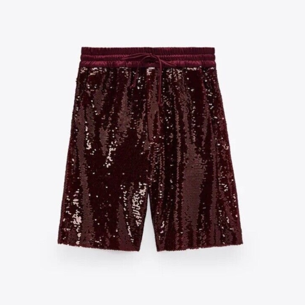 Zara Burgundy Sequin Shorts in Size XL